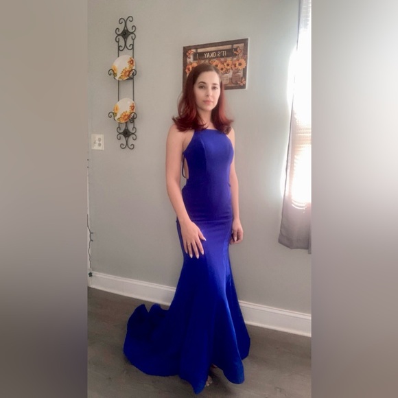 Royal Blue Ruffled Tiered Gown - Picture 2 of 3